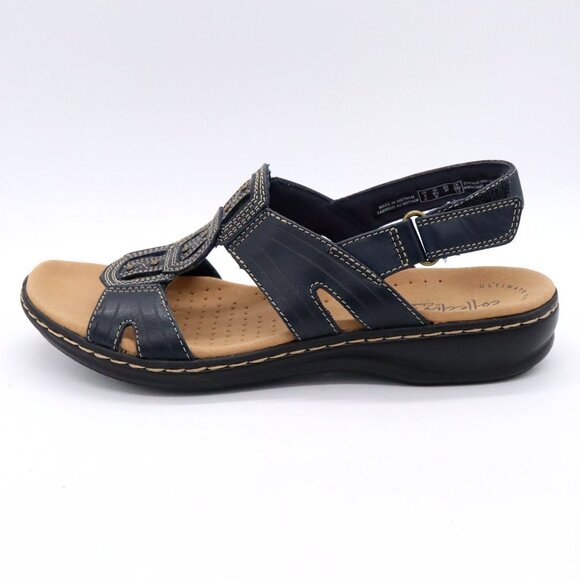 Clarks Leisa Vine Sandals Size 6.5 Navy Blue Slingback Comfort - Picture 4 of 6